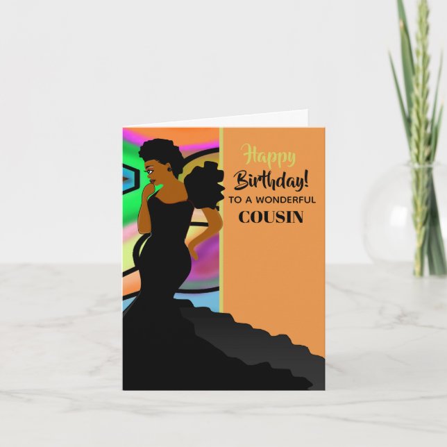 African American Elegant Cousin Happy Birthday Card (Front)