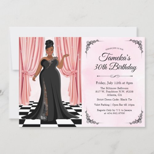 African American Elegant Gown Birthday Invitation