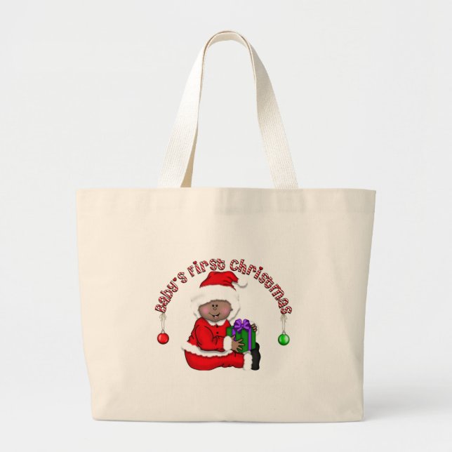 African American Elf Baby Large Tote Bag (Front)