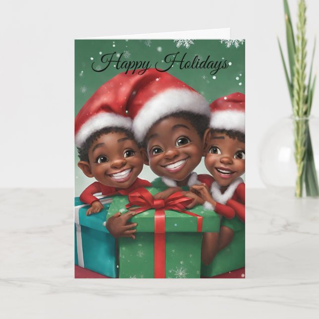 African American Elf Holiday Card (Front)