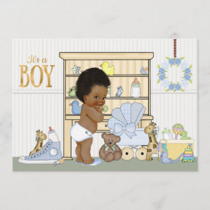 African American Ethnic Baby Boy Shower Invitation