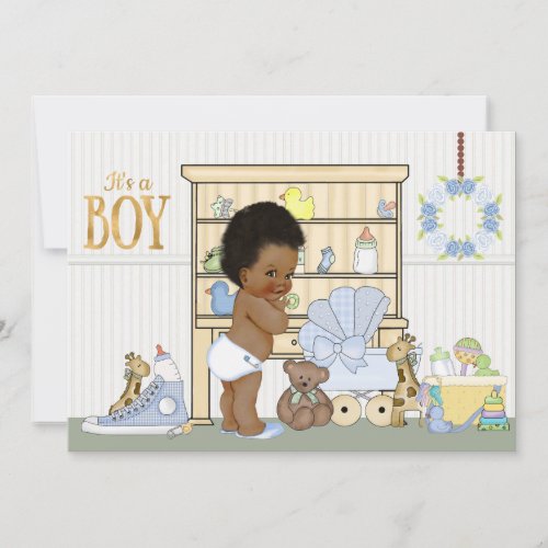 African American Ethnic Baby Boy Shower Invitation