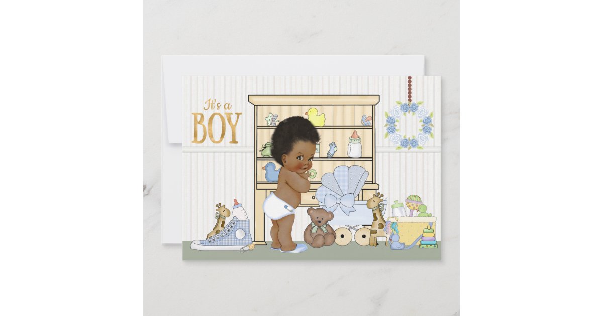African American Ethnic Baby Boy Shower Invitation | Zazzle