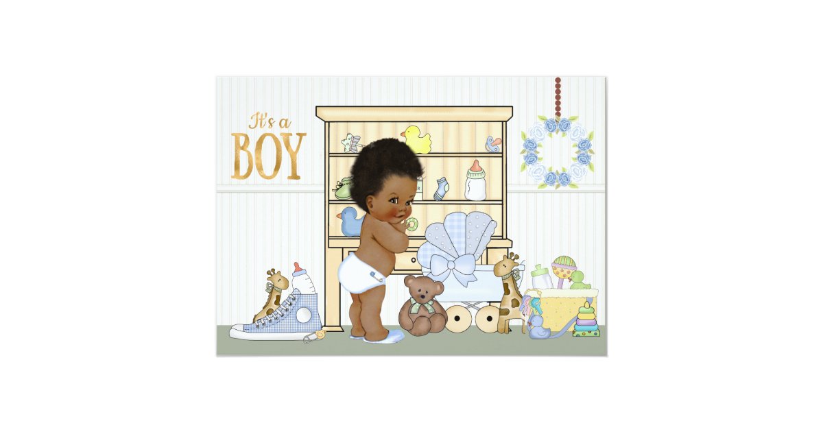 African American Ethnic Baby Boy Shower Invitation | Zazzle.com