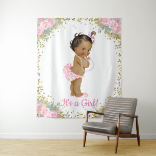 African American Ethnic Baby Girl Shower Backdrop