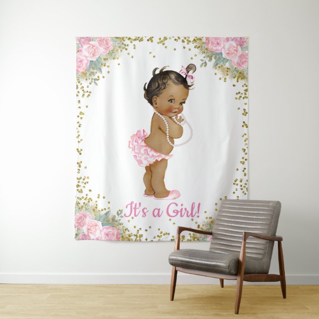 African American Ethnic Baby Girl Shower Backdrop (In Situ)