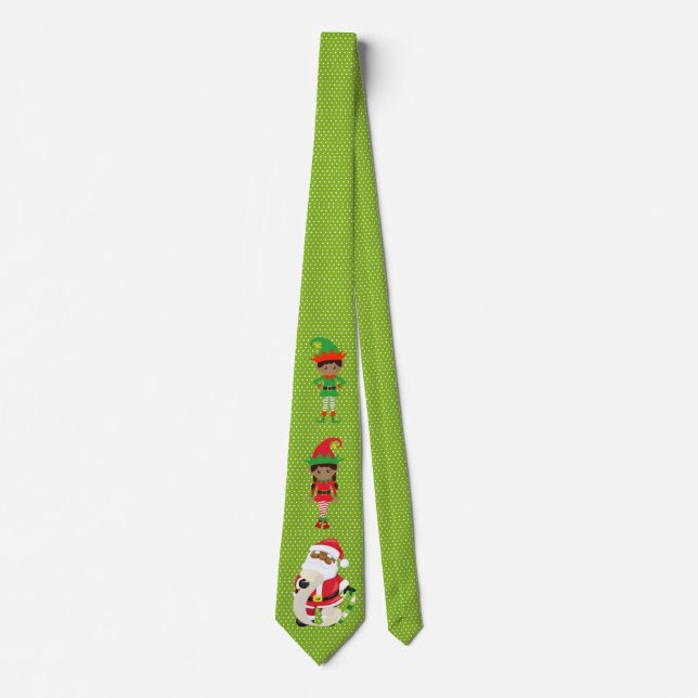 African American Ethnic Elf Santa Christmas Neck Tie (Front)