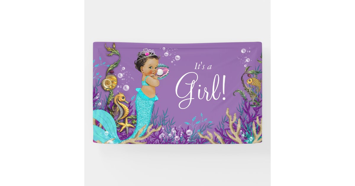 African American Ethnic Mermaid Baby Shower Banner