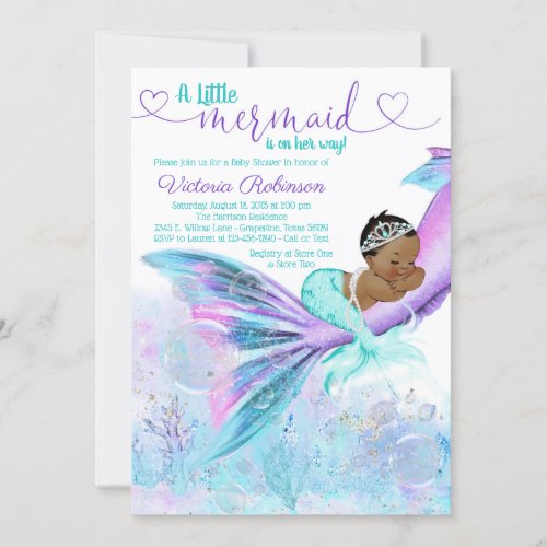African American Ethnic Mermaid Baby Shower Invitation