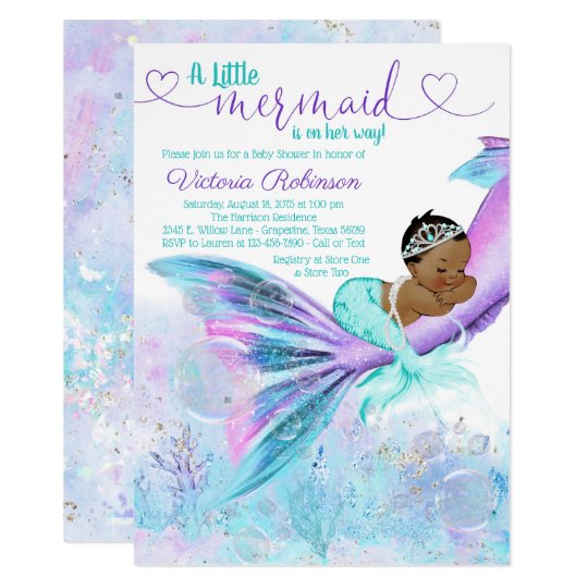 African American Ethnic Mermaid Baby Shower Invitation