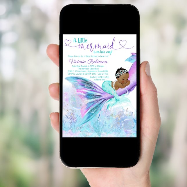 African American Ethnic Mermaid Baby Shower Invitation (Front Digital)