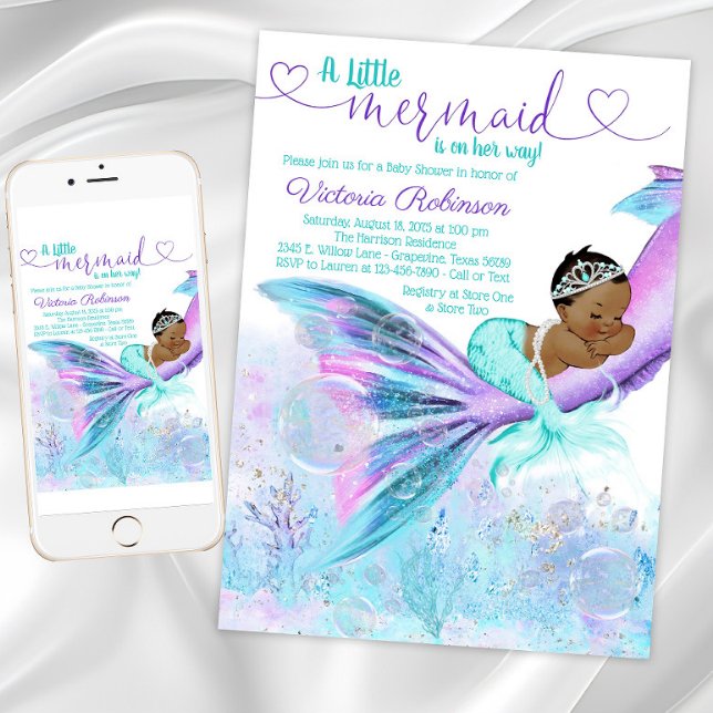African American Ethnic Mermaid Baby Shower Invitation