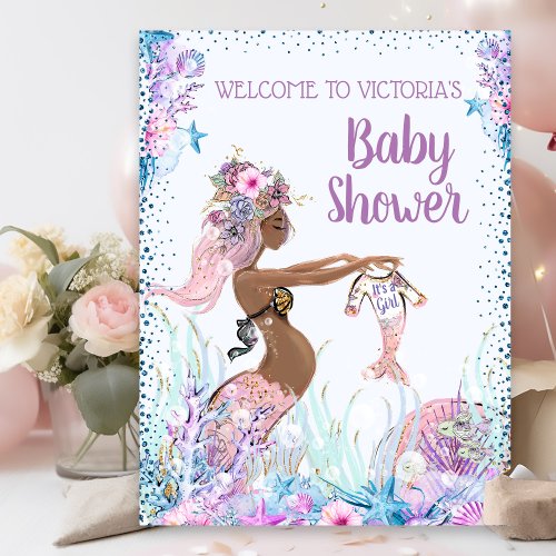 African American Ethnic Mermaid Baby Shower Signs