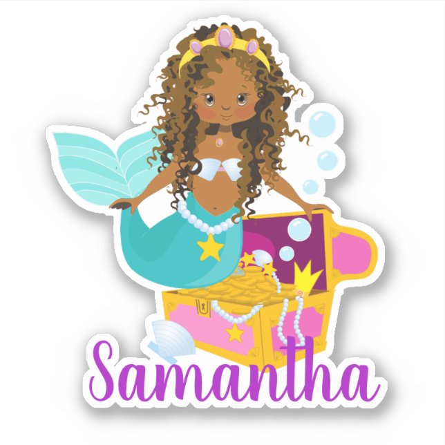African American Ethnic Mermaid Personalized Sticker (Front)