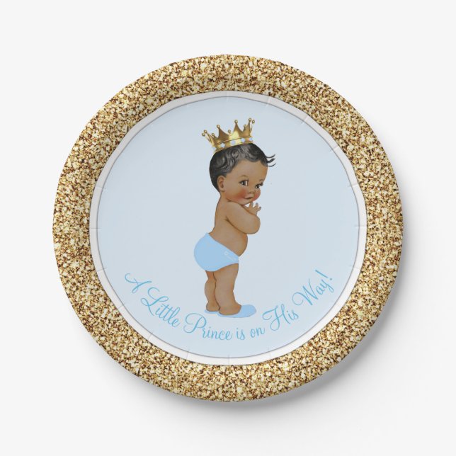 African American Ethnic Prince Baby Shower Paper Plates (Front)