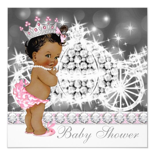 African American Ethnic Princess Girl Baby Shower Invitation