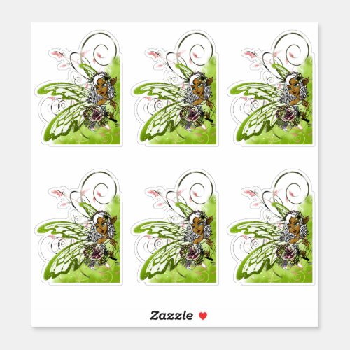 African American Fairies and Floral Sticker