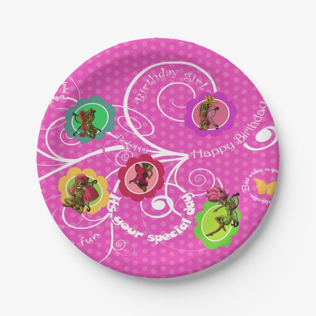 African American Fairies Birthday Paper Plates (Front)