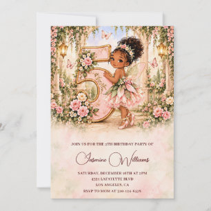African American Fairy 5th Birthday Invitation