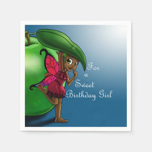 African American Fairy and Apple Birthday Napkins