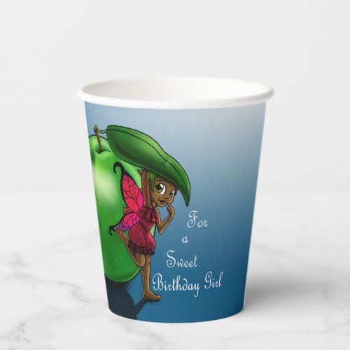 African American Fairy and Apple Birthday Paper Cups