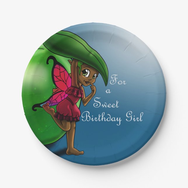 African American Fairy and Apple Birthday Paper Plates (Front)