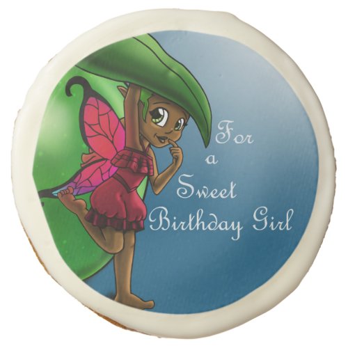 African American Fairy and Apple Birthday Sugar Cookie