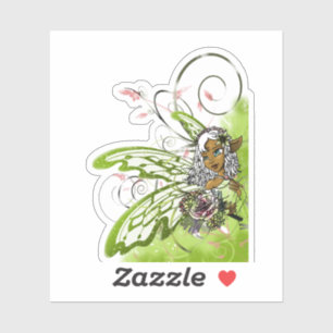 African American Fairy and Floral Sticker