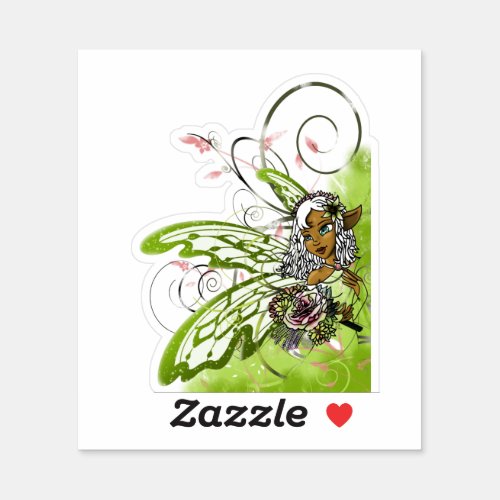 African American Fairy and Floral Sticker