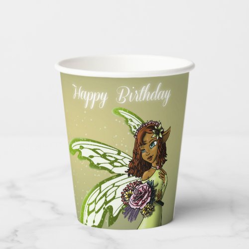African American Fairy and Flowers Birthday Paper Cups