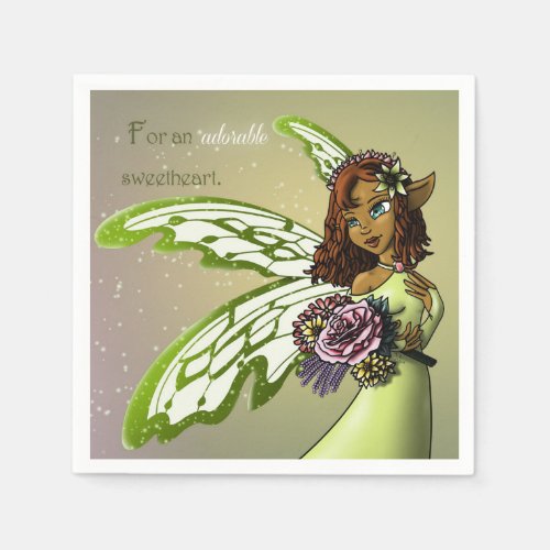 African American Fairy and Flowers Birthday Paper Napkins