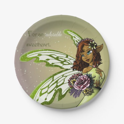 African American Fairy and Flowers Birthday Paper Plates