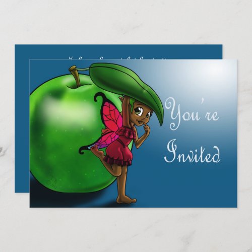 African American Fairy and Green Apple Birthday Invitation