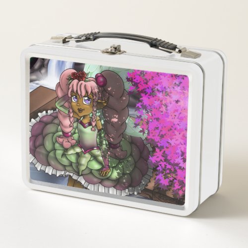 African American Fairy and Pink Trees Metal Lunch Box