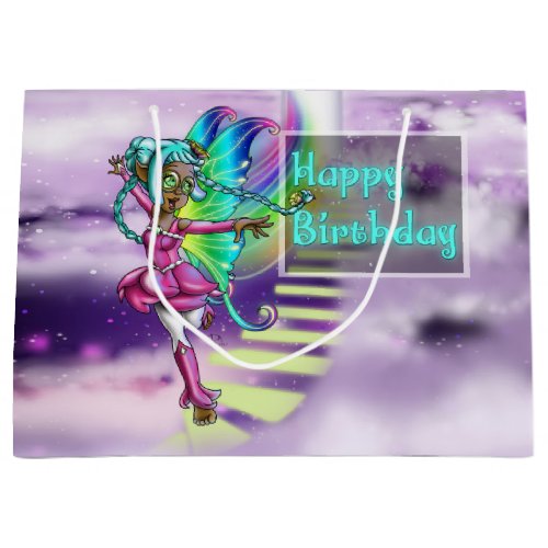 African American Fairy and Rainbow Birthday Large Gift Bag