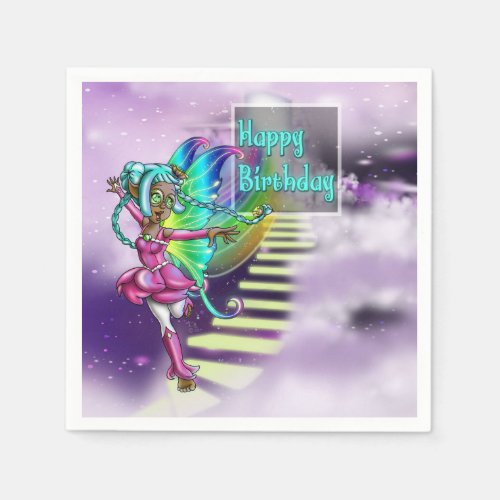 African American Fairy and Rainbow Birthday Napkins