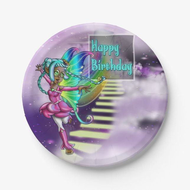 African American Fairy and Rainbow Birthday Paper Plates (Front)