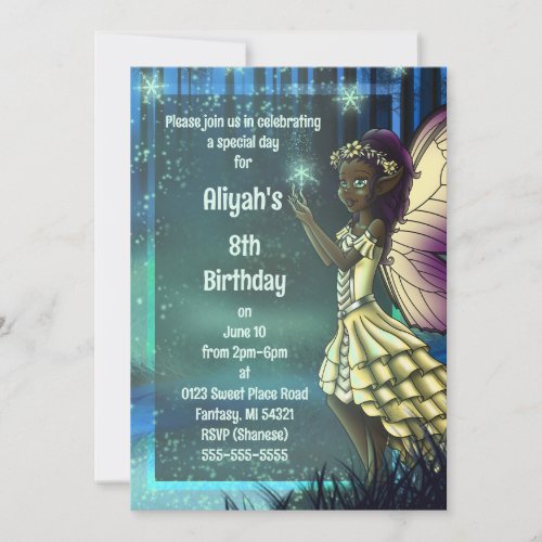 African American Fairy and Stars Birthday Party Invitation