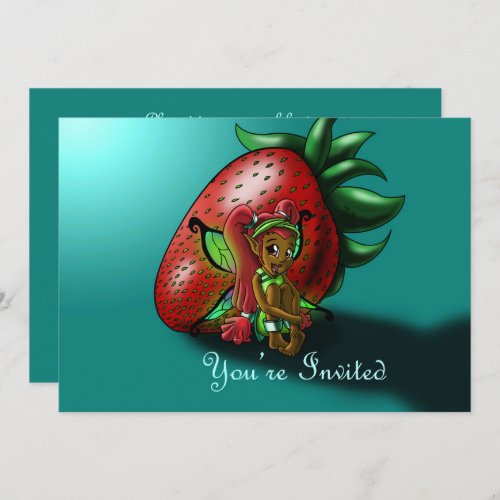 African American Fairy and Strawberry Birthday Invitation
