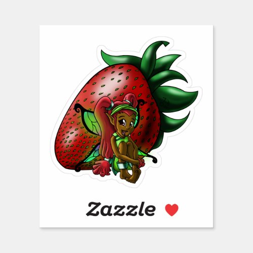 African American Fairy and Strawberry Sticker