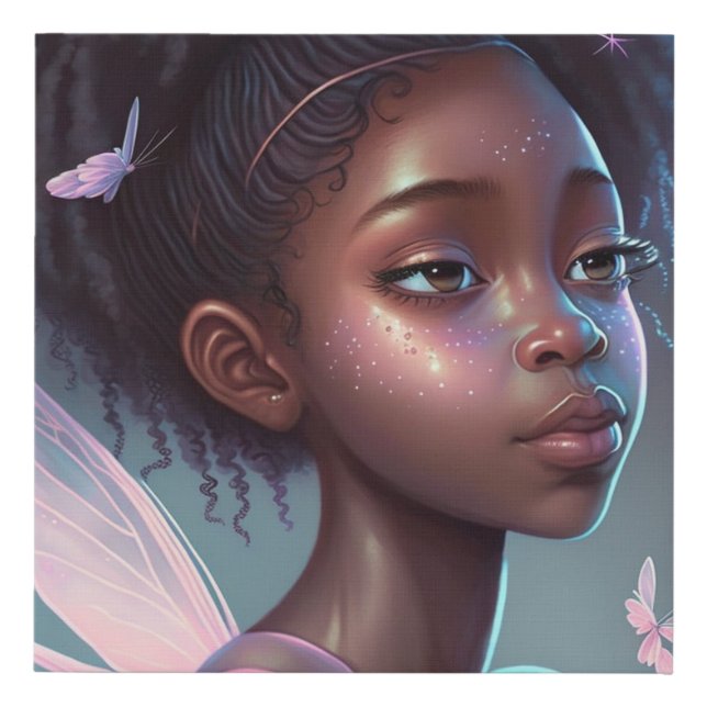 African American Fairy , beautiful black fairy . Faux Canvas Print (Front)