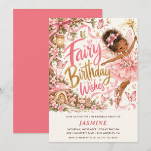 African American Fairy Birthday Wishe 7th Birthday Invitation