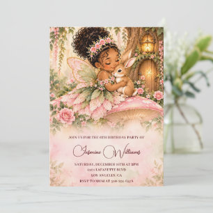 African American Fairy Bunny 6th Birthday Invitation