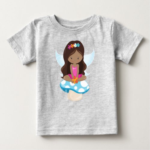 African American Fairy Forest Fairy Mushroom Baby T_Shirt