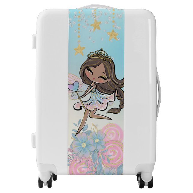 African American Fairy Girl Personalized Name Luggage (Front)