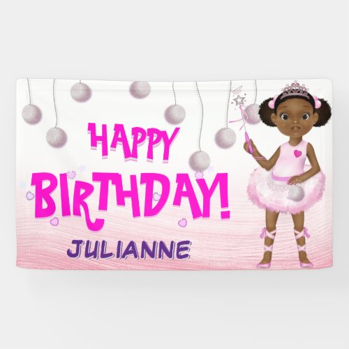 African American Fairy Princess Ballerina Birthday Banner