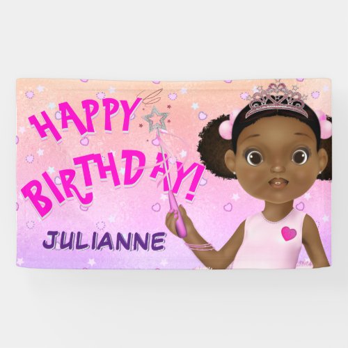 African American Fairy Princess Ballerina Birthday Banner