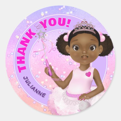 African American Fairy Princess Ballerina Classic Round Sticker