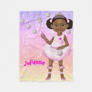 African American Fairy Princess Ballerina Fleece Blanket
