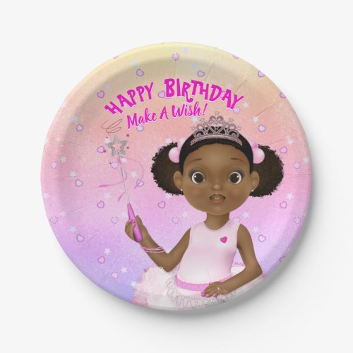 African American Fairy Princess Ballerina Paper Plates